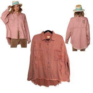 POL Sweet Talker Shacket Rusty Pink Distressed Oversized SMT1165D Size Medium